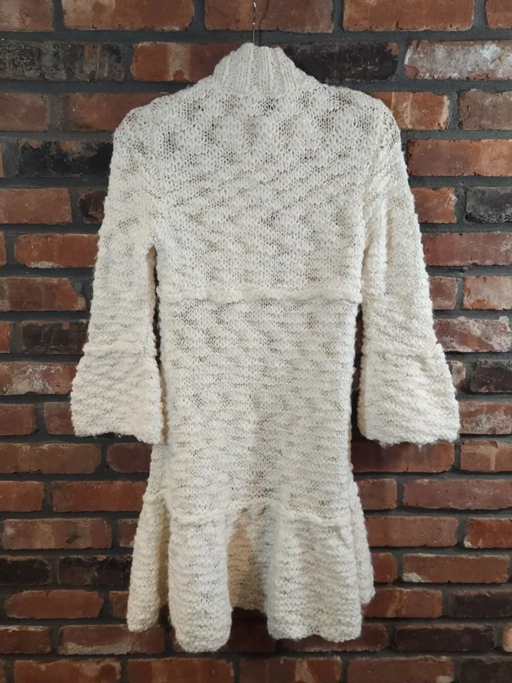 Free People Chunky Open Knit Flared Sleeve Midi Length Cardigan Boho Women's S